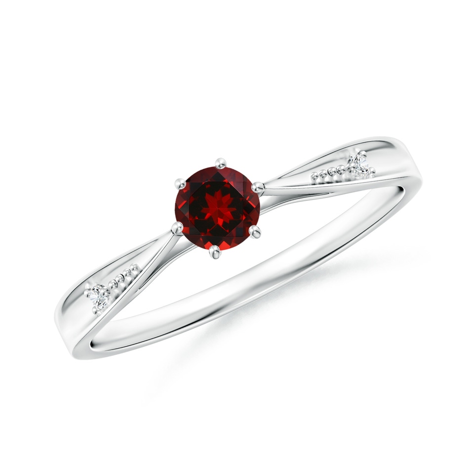 4mm AAAA Tapered Shank Garnet Solitaire Ring with Diamonds in S999 Silver 
