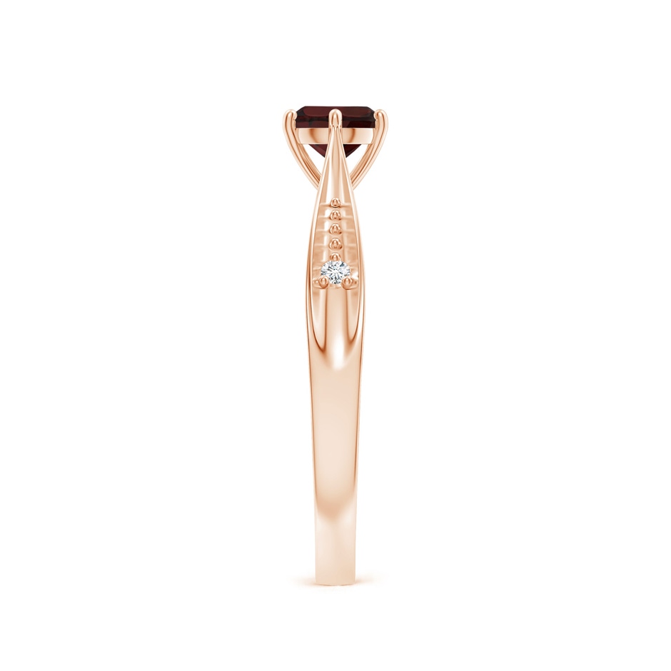 5mm A Tapered Shank Garnet Solitaire Ring with Diamonds in Rose Gold side 299