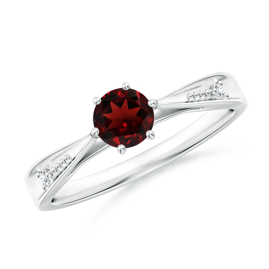 5mm AAA Tapered Shank Garnet Solitaire Ring with Diamonds in White Gold 
