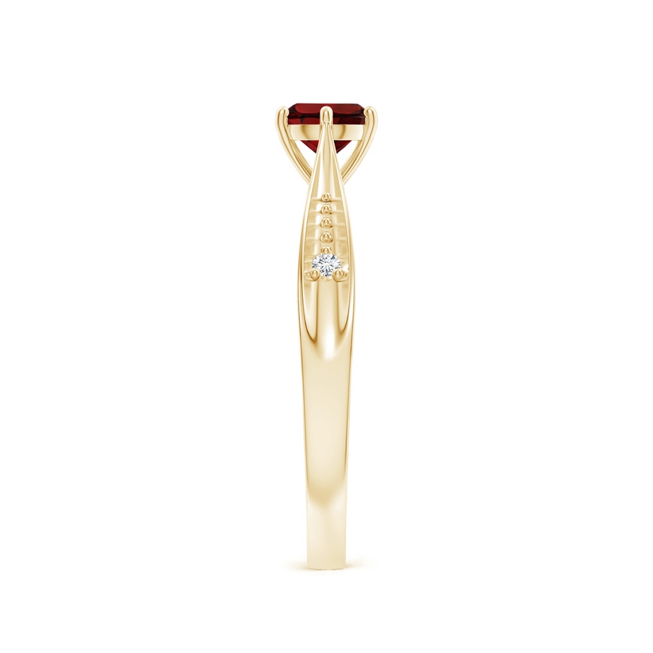 5mm AAA Tapered Shank Garnet Solitaire Ring with Diamonds in Yellow Gold side 299