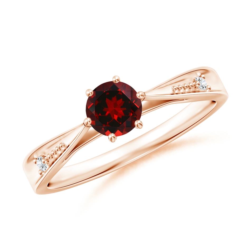 5mm AAAA Tapered Shank Garnet Solitaire Ring with Diamonds in Rose Gold 