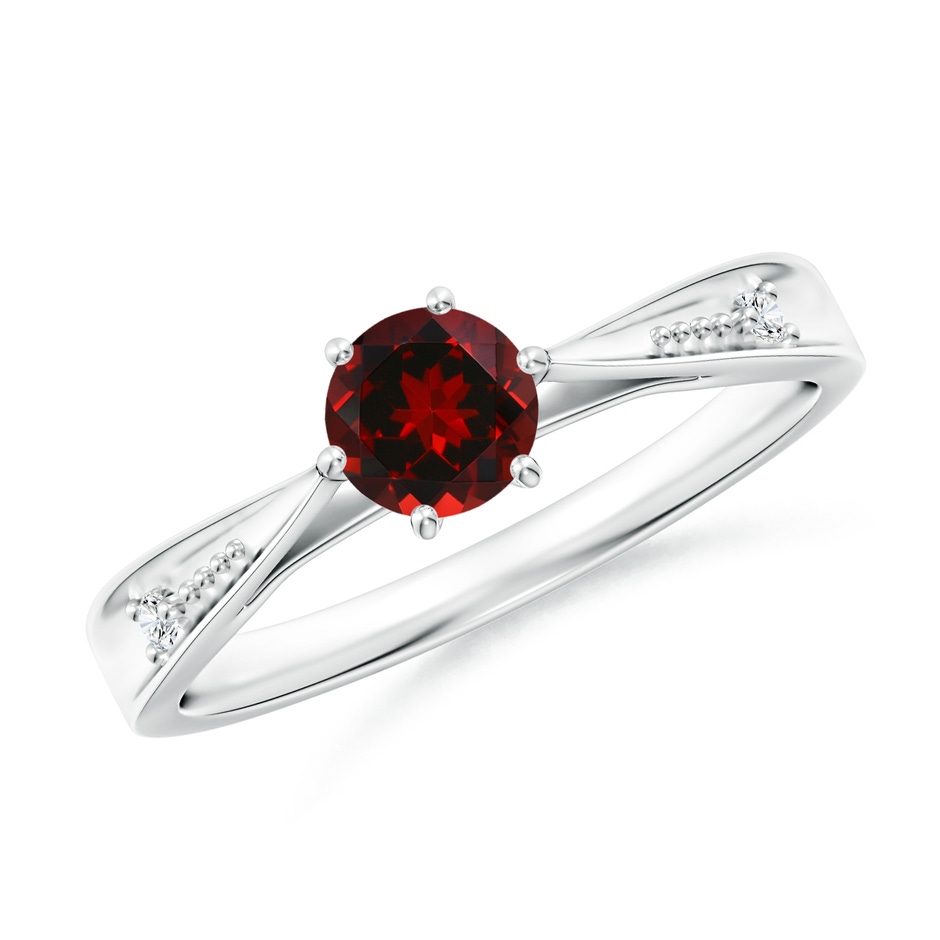 5mm AAAA Tapered Shank Garnet Solitaire Ring with Diamonds in White Gold 