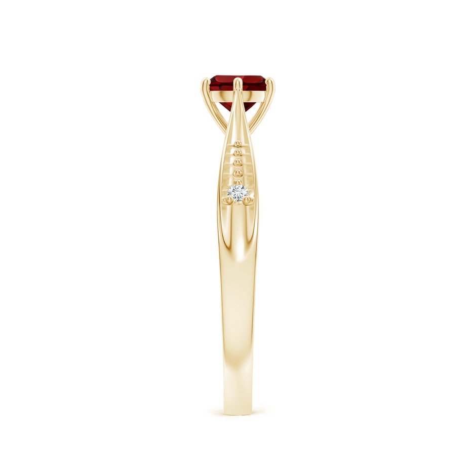 5mm AAAA Tapered Shank Garnet Solitaire Ring with Diamonds in Yellow Gold side 299