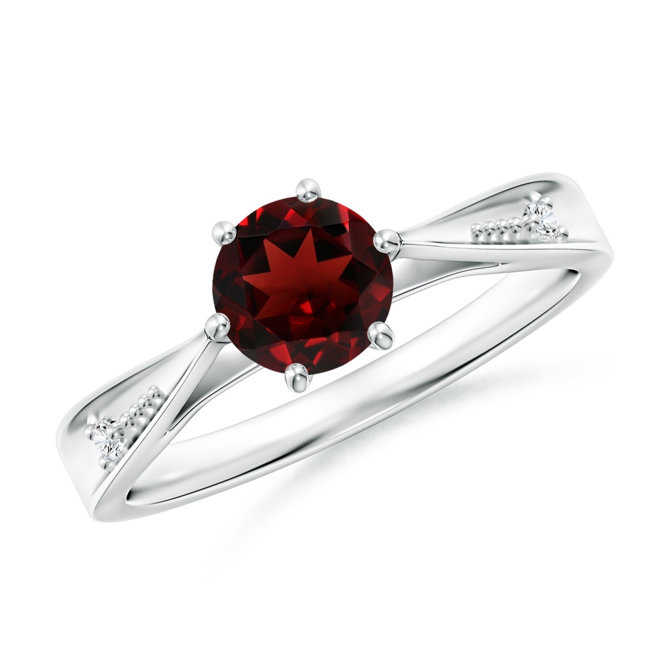 6mm AAA Tapered Shank Garnet Solitaire Ring with Diamonds in White Gold 