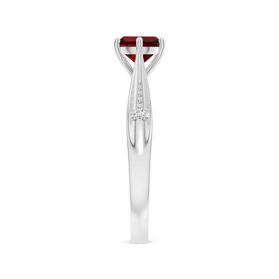 6mm AAA Tapered Shank Garnet Solitaire Ring with Diamonds in White Gold side 299