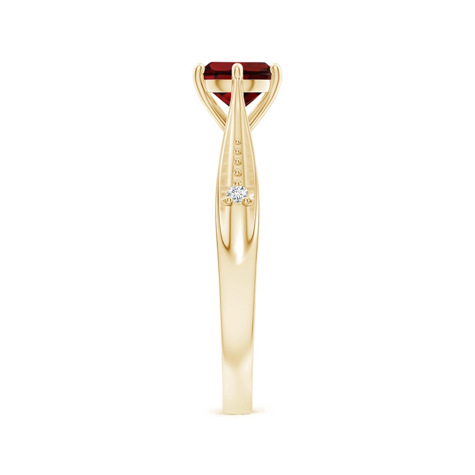 6mm AAA Tapered Shank Garnet Solitaire Ring with Diamonds in Yellow Gold side 299