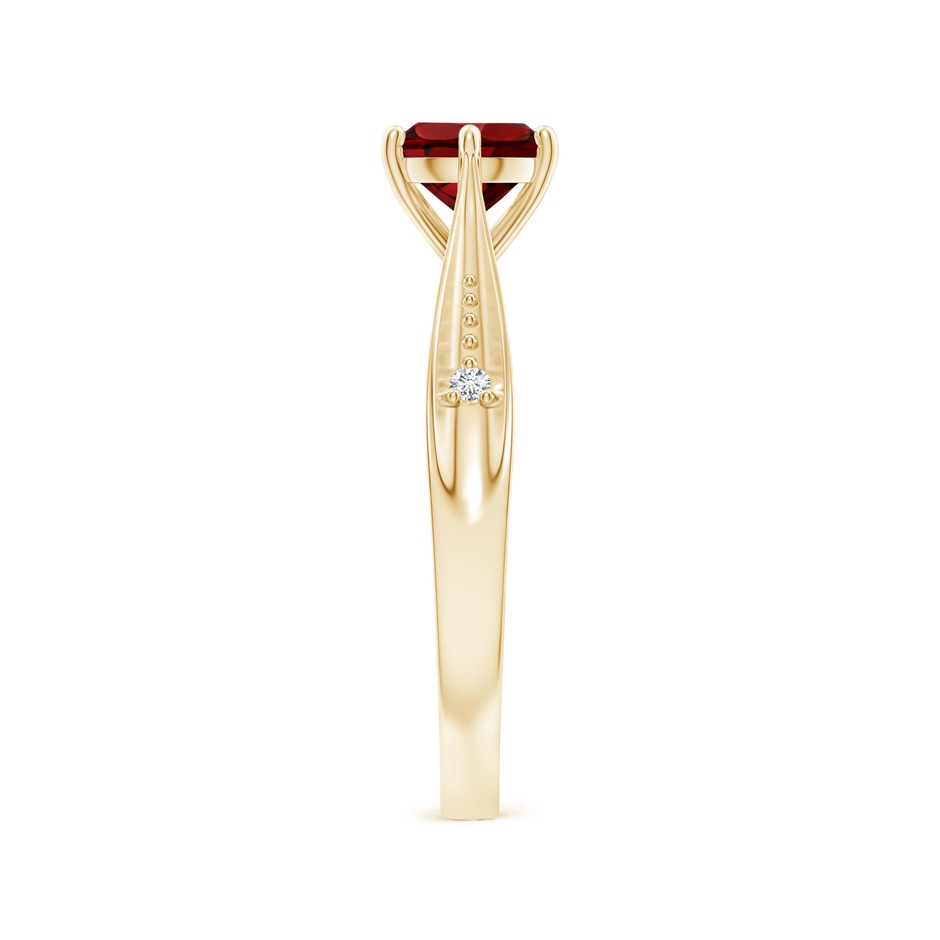 6mm AAAA Tapered Shank Garnet Solitaire Ring with Diamonds in Yellow Gold side 299