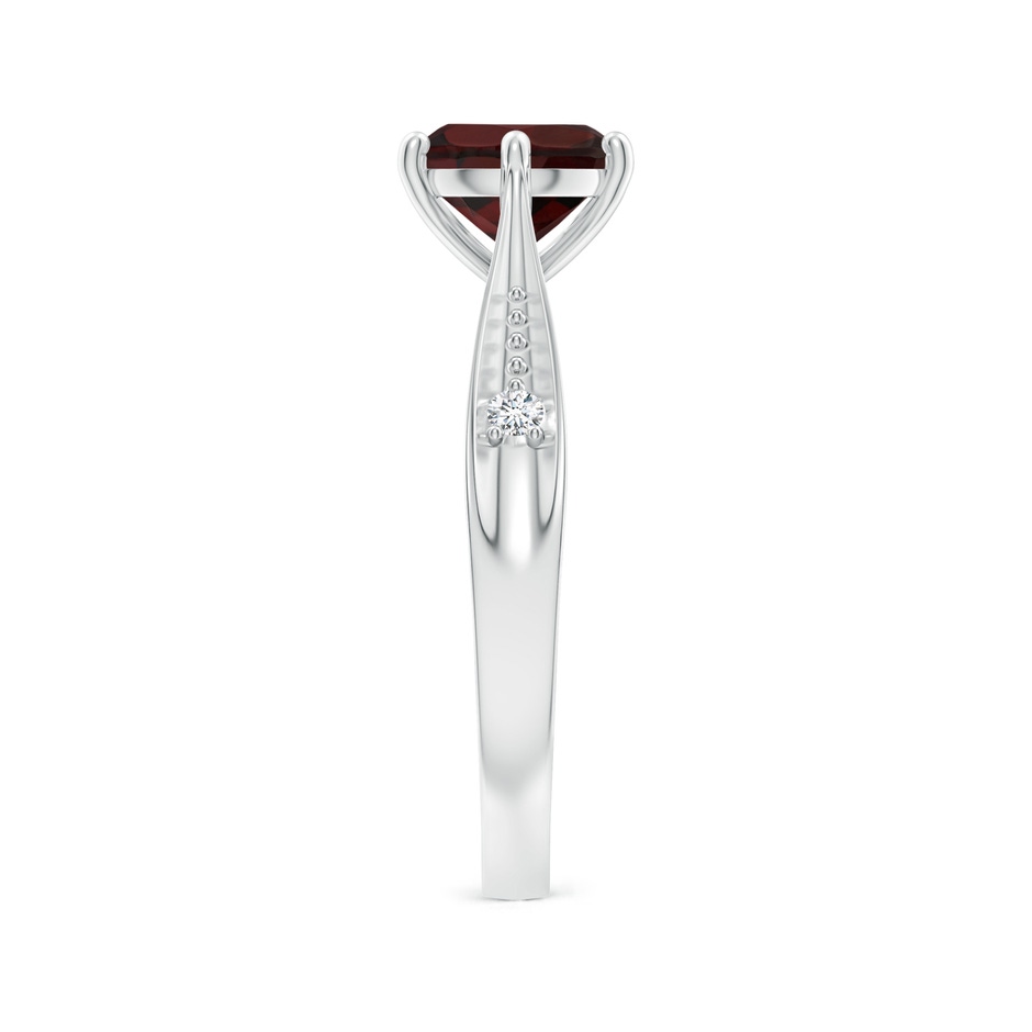 7mm A Tapered Shank Garnet Solitaire Ring with Diamonds in 18K White Gold side 299