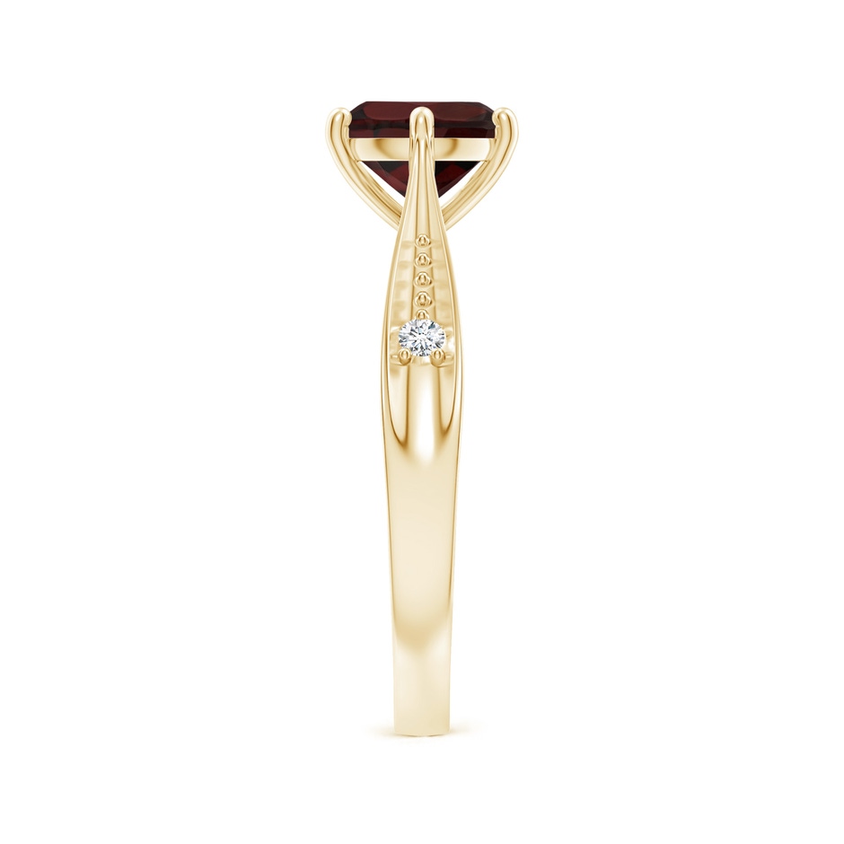 7mm A Tapered Shank Garnet Solitaire Ring with Diamonds in 18K Yellow Gold side 299