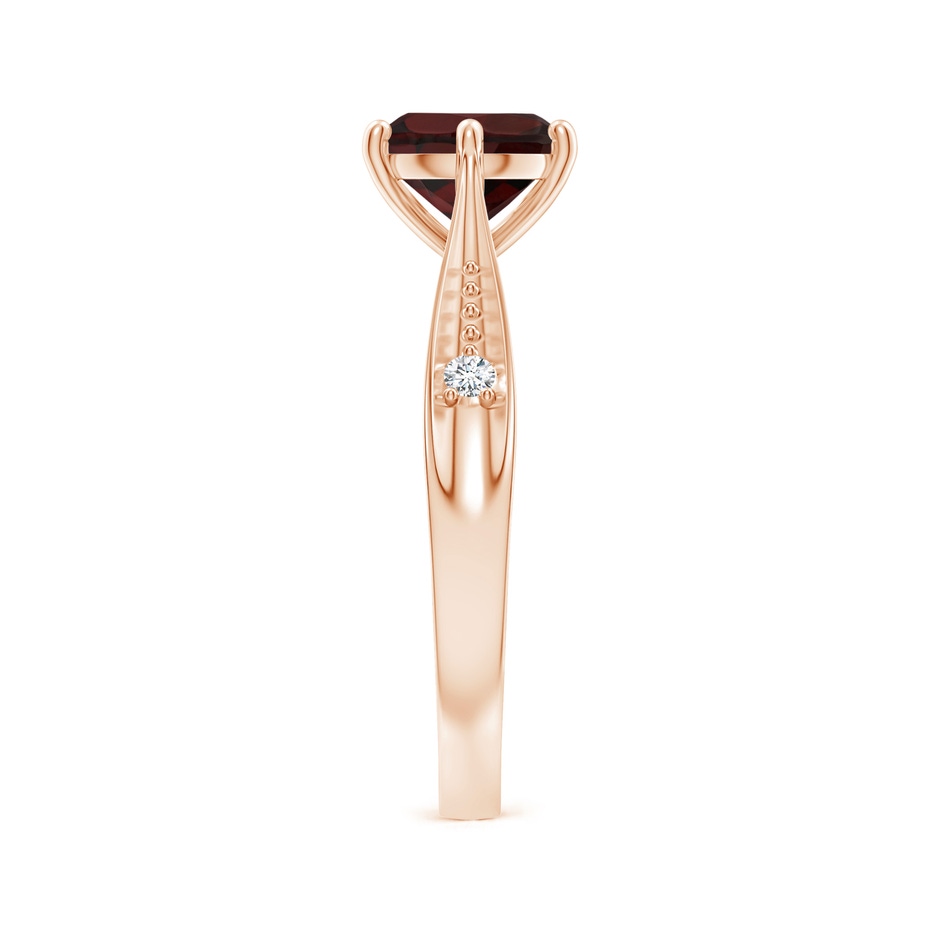 7mm A Tapered Shank Garnet Solitaire Ring with Diamonds in Rose Gold side 299