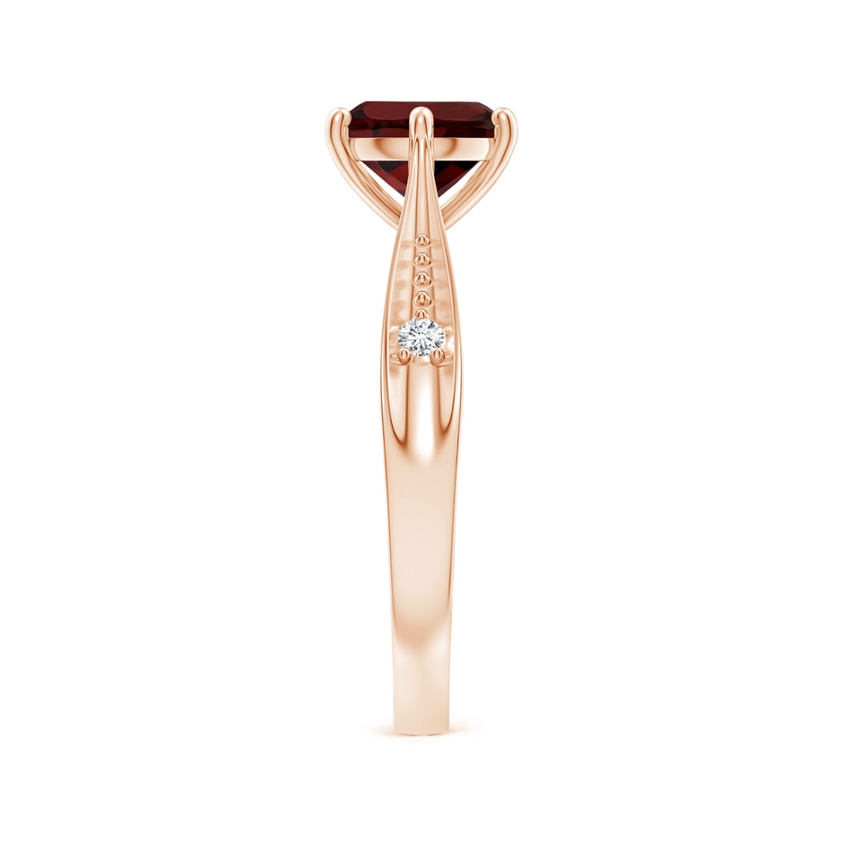 7mm AA Tapered Shank Garnet Solitaire Ring with Diamonds in 18K Rose Gold side 299