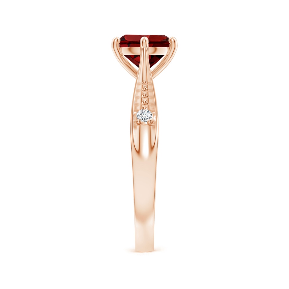 7mm AAAA Tapered Shank Garnet Solitaire Ring with Diamonds in Rose Gold side 299