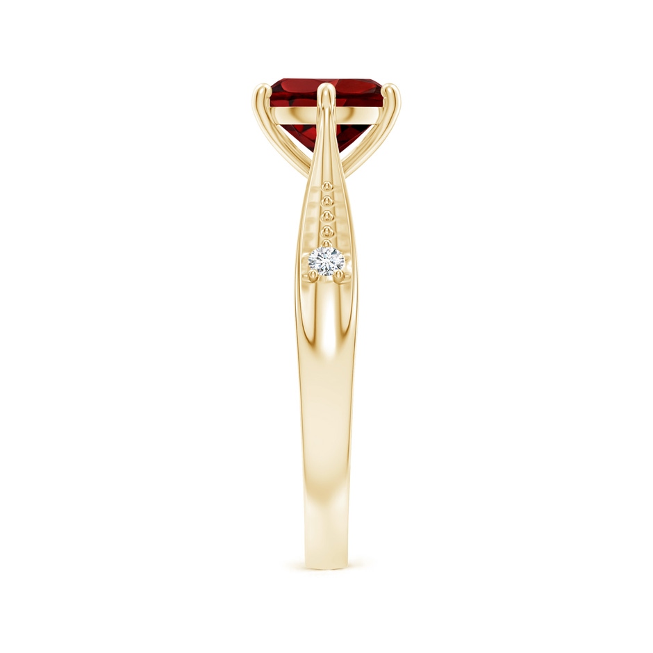 7mm AAAA Tapered Shank Garnet Solitaire Ring with Diamonds in Yellow Gold side 299
