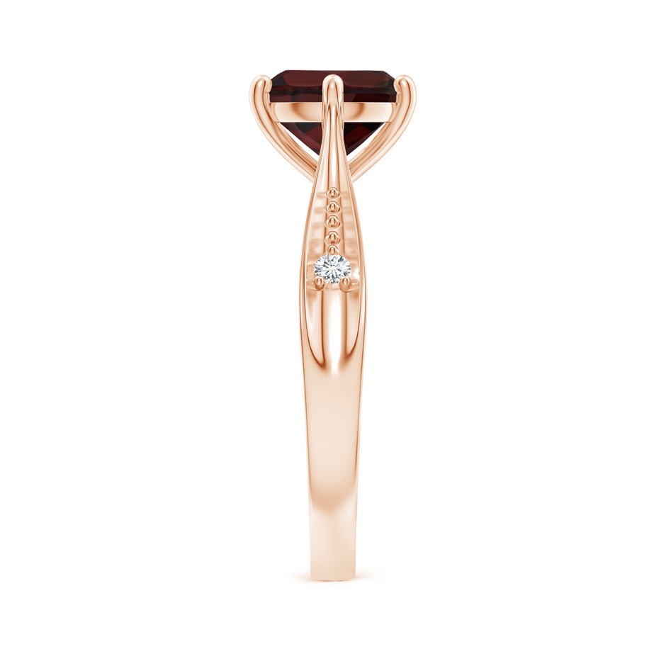8mm A Tapered Shank Garnet Solitaire Ring with Diamonds in Rose Gold side 299