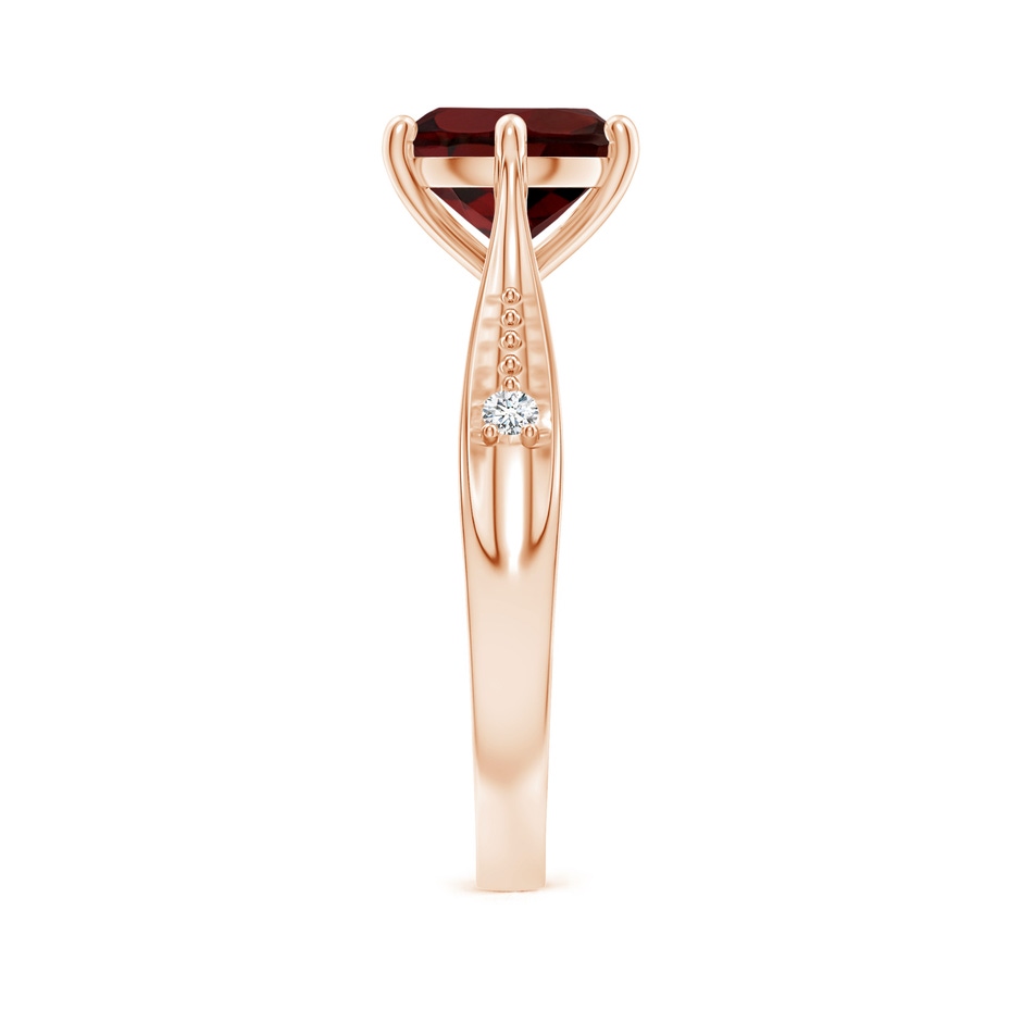 8mm AA Tapered Shank Garnet Solitaire Ring with Diamonds in 18K Rose Gold side 299