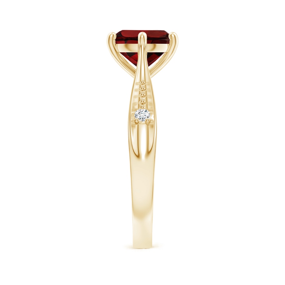 8mm AAA Tapered Shank Garnet Solitaire Ring with Diamonds in 18K Yellow Gold side 299