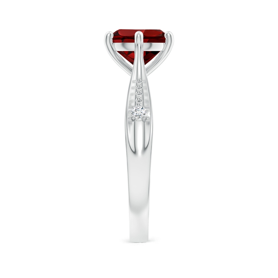 8mm AAAA Tapered Shank Garnet Solitaire Ring with Diamonds in 18K White Gold side 299