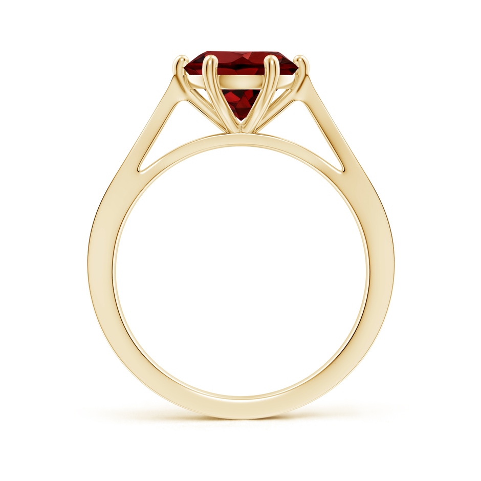 8mm AAAA Tapered Shank Garnet Solitaire Ring with Diamonds in 18K Yellow Gold side 199