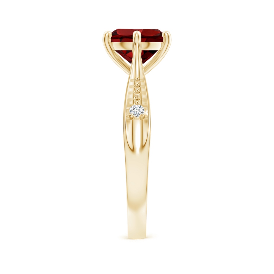 8mm AAAA Tapered Shank Garnet Solitaire Ring with Diamonds in 18K Yellow Gold side 299