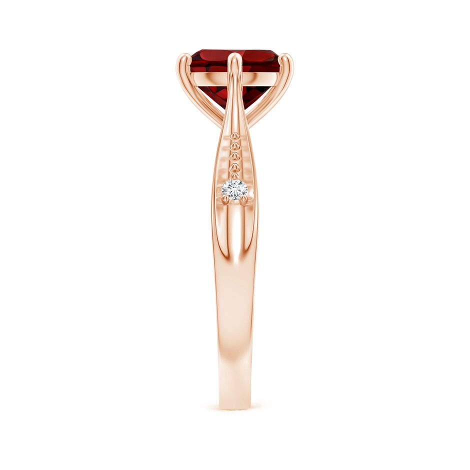8mm AAAA Tapered Shank Garnet Solitaire Ring with Diamonds in Rose Gold side 299