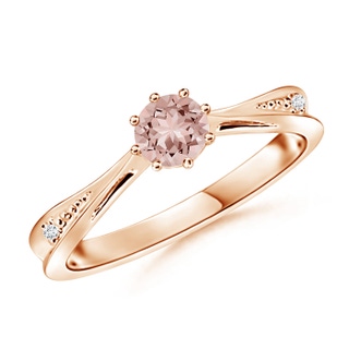 5mm AAAA Tapered Shank Morganite Solitaire Ring with Diamonds in Rose Gold
