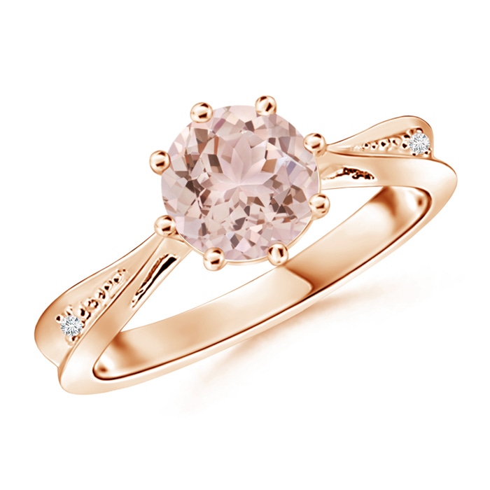 7mm AAA Tapered Shank Morganite Solitaire Ring with Diamonds in Rose Gold