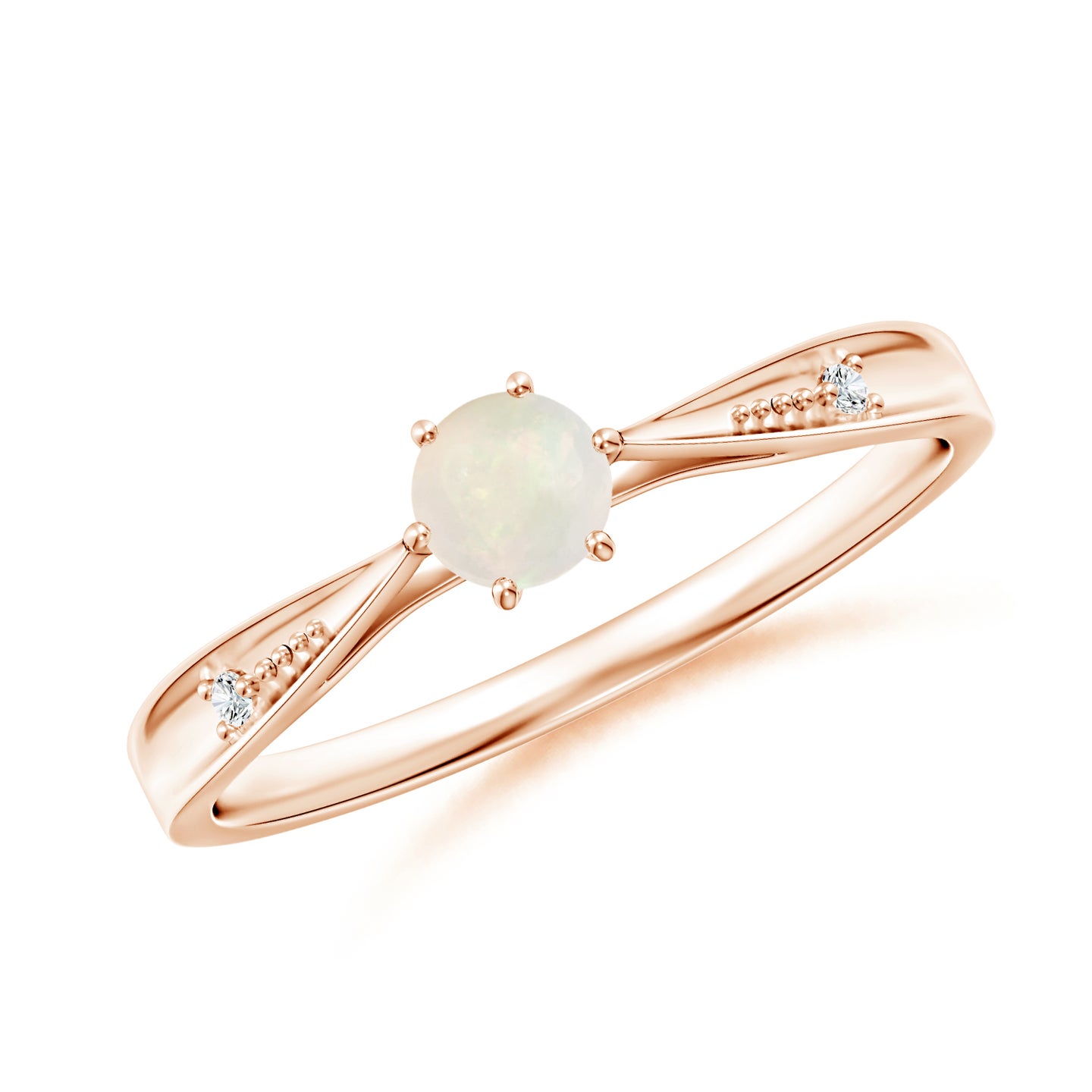 Tapered Shank Opal Solitaire Ring with Diamonds