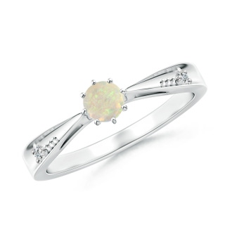 4mm AAA Tapered Shank Opal Solitaire Ring with Diamonds in 9K White Gold