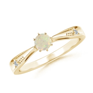 4mm AAA Tapered Shank Opal Solitaire Ring with Diamonds in 9K Yellow Gold