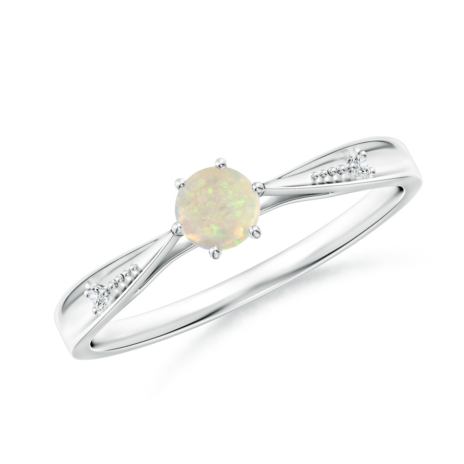 4mm AAA Tapered Shank Opal Solitaire Ring with Diamonds in S999 Silver 