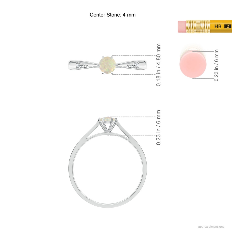 4mm AAA Tapered Shank Opal Solitaire Ring with Diamonds in S999 Silver ruler
