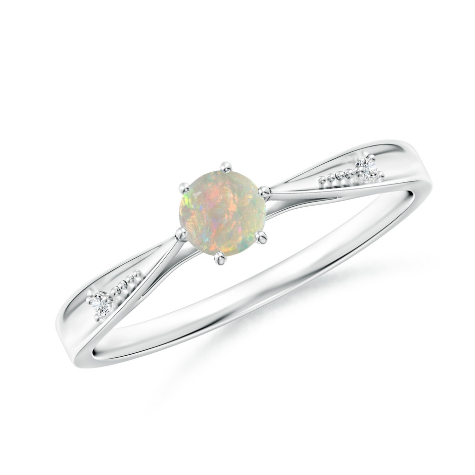 4mm AAAA Tapered Shank Opal Solitaire Ring with Diamonds in P950 Platinum 