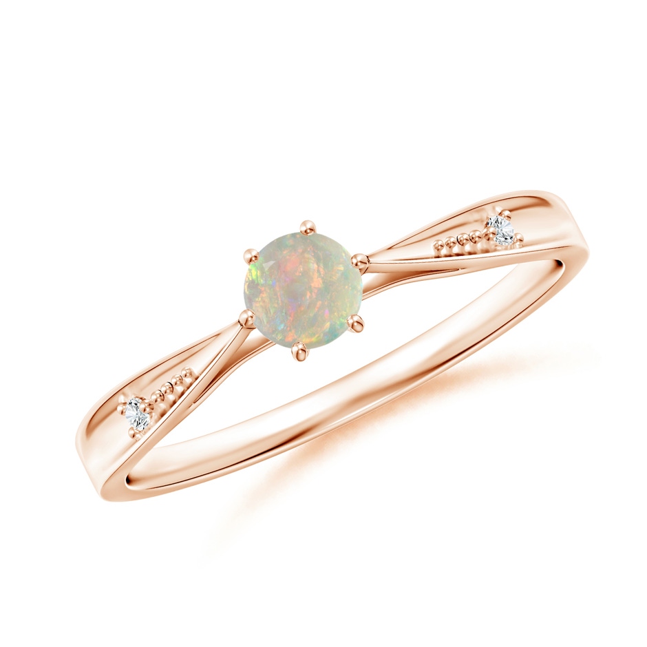 4mm AAAA Tapered Shank Opal Solitaire Ring with Diamonds in Rose Gold 