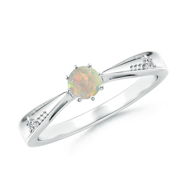 4mm AAAA Tapered Shank Opal Solitaire Ring with Diamonds in S999 Silver