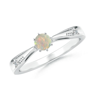 4mm AAAA Tapered Shank Opal Solitaire Ring with Diamonds in White Gold