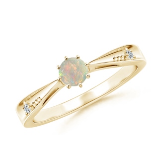 4mm AAAA Tapered Shank Opal Solitaire Ring with Diamonds in Yellow Gold