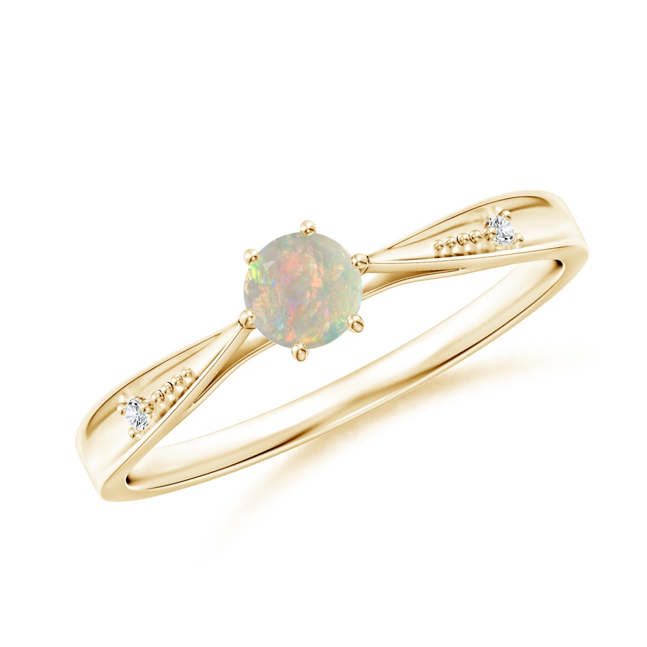 4mm AAAA Tapered Shank Opal Solitaire Ring with Diamonds in Yellow Gold 