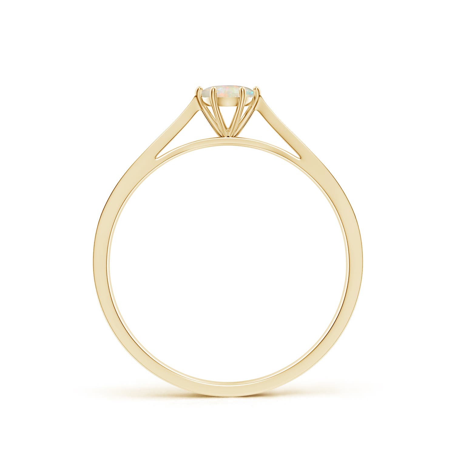 4mm AAAA Tapered Shank Opal Solitaire Ring with Diamonds in Yellow Gold
