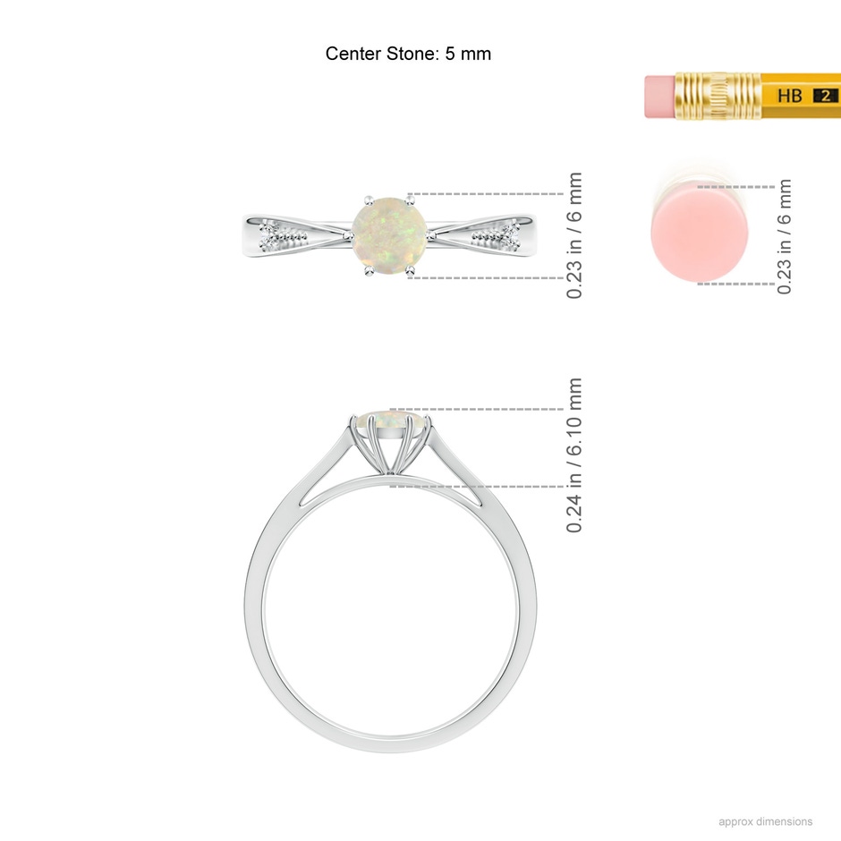 5mm AAA Tapered Shank Opal Solitaire Ring with Diamonds in White Gold ruler