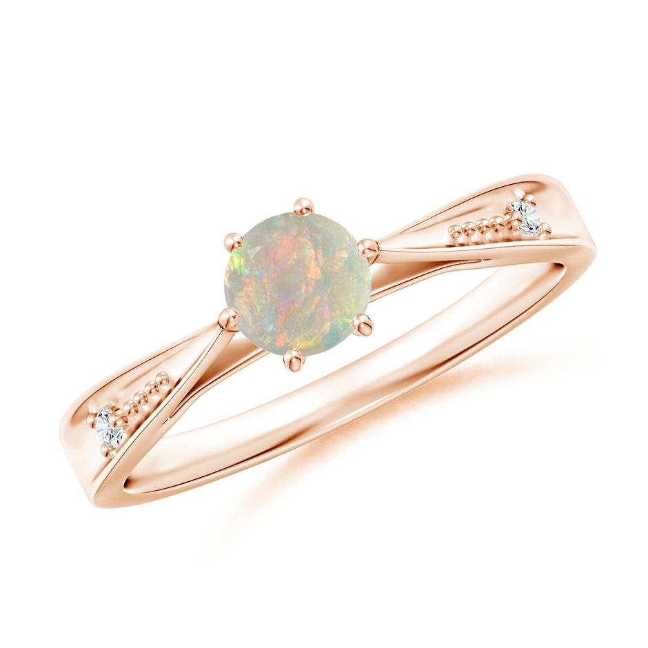 5mm AAAA Tapered Shank Opal Solitaire Ring with Diamonds in Rose Gold 