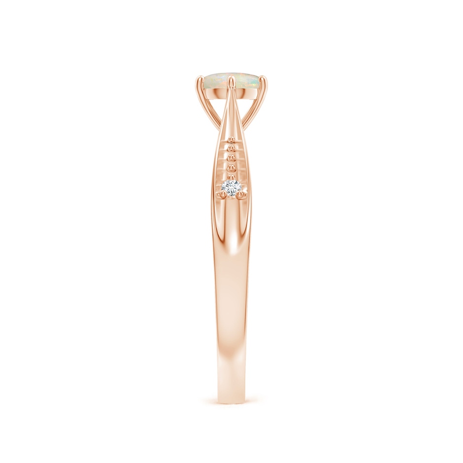 5mm AAAA Tapered Shank Opal Solitaire Ring with Diamonds in Rose Gold side 299