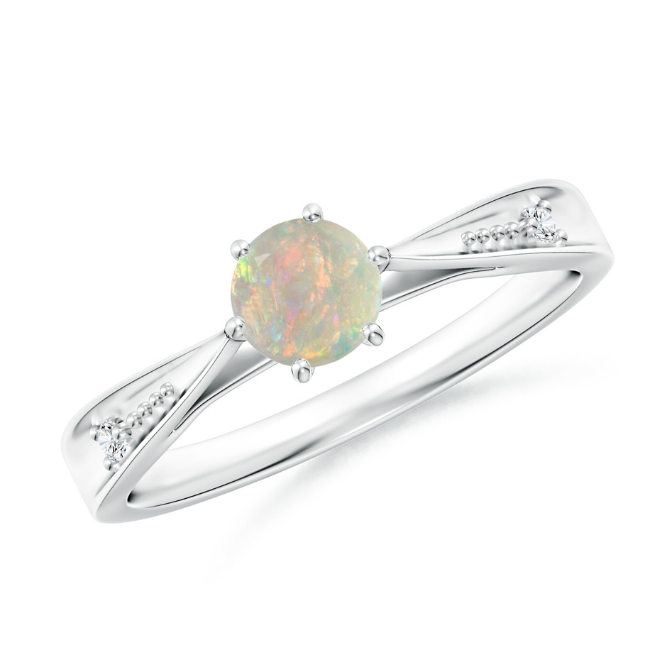 5mm AAAA Tapered Shank Opal Solitaire Ring with Diamonds in White Gold 