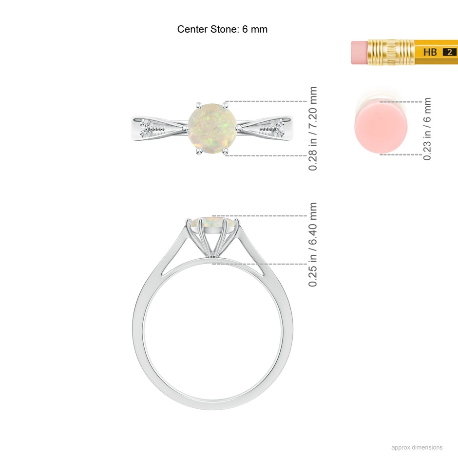 6mm AAA Tapered Shank Opal Solitaire Ring with Diamonds in S999 Silver ruler