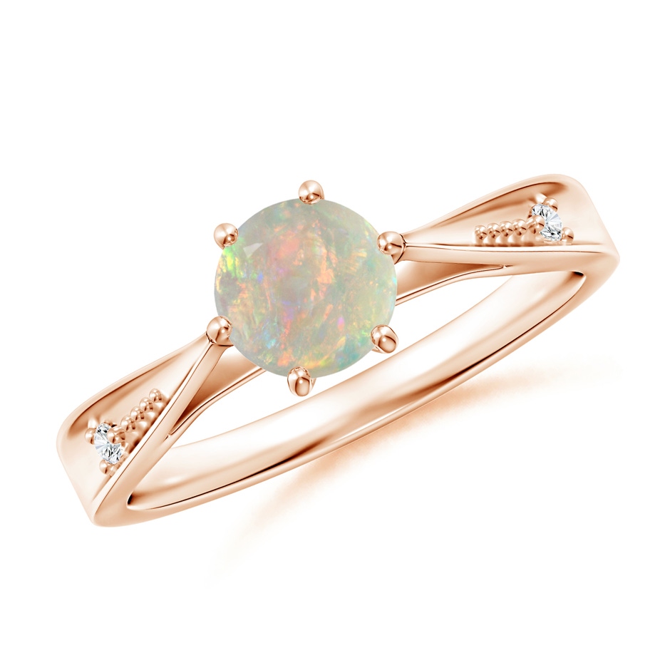 6mm AAAA Tapered Shank Opal Solitaire Ring with Diamonds in Rose Gold 