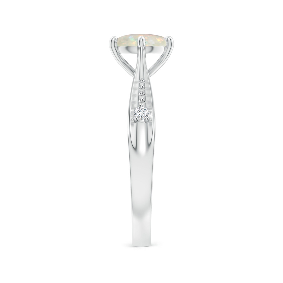 7mm AAA Tapered Shank Opal Solitaire Ring with Diamonds in 18K White Gold side 299