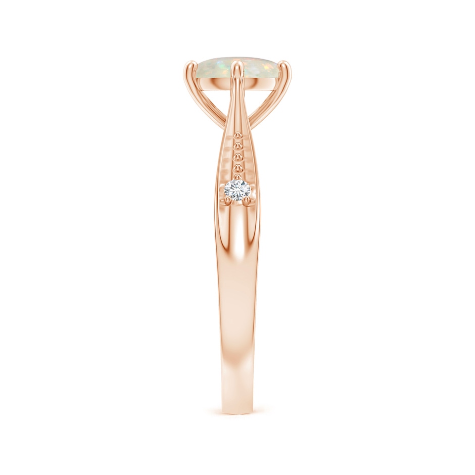 7mm AAA Tapered Shank Opal Solitaire Ring with Diamonds in Rose Gold side 299