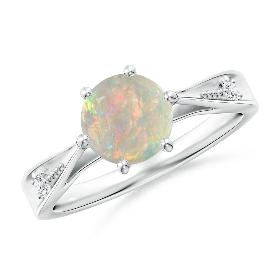 7mm AAAA Tapered Shank Opal Solitaire Ring with Diamonds in White Gold 