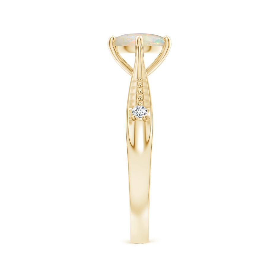 7mm AAAA Tapered Shank Opal Solitaire Ring with Diamonds in Yellow Gold side 299