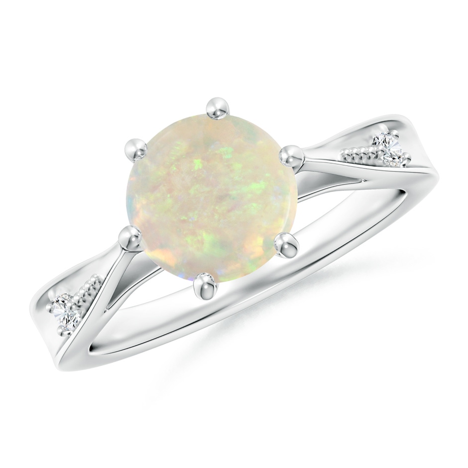 8mm AAA Tapered Shank Opal Solitaire Ring with Diamonds in S999 Silver 