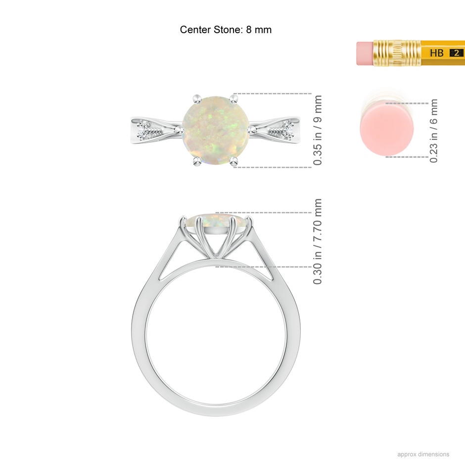 8mm AAA Tapered Shank Opal Solitaire Ring with Diamonds in S999 Silver ruler
